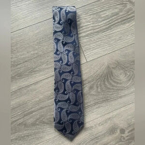 MICHAEL Michael Kors Blue Silver Paisley Extra Long Men’s Necktie 100% Silk